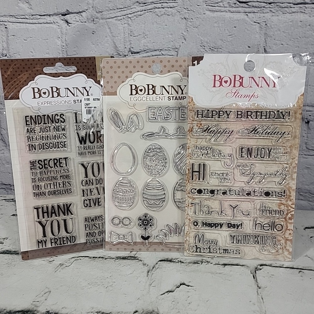 Bo Bunny Clear Stamps Lot Of‎ 3 Sealed Packs Holiday Sentiments Easter